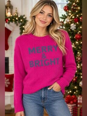 Panache Merry & Bright Crewneck Sweater in Fuchsia